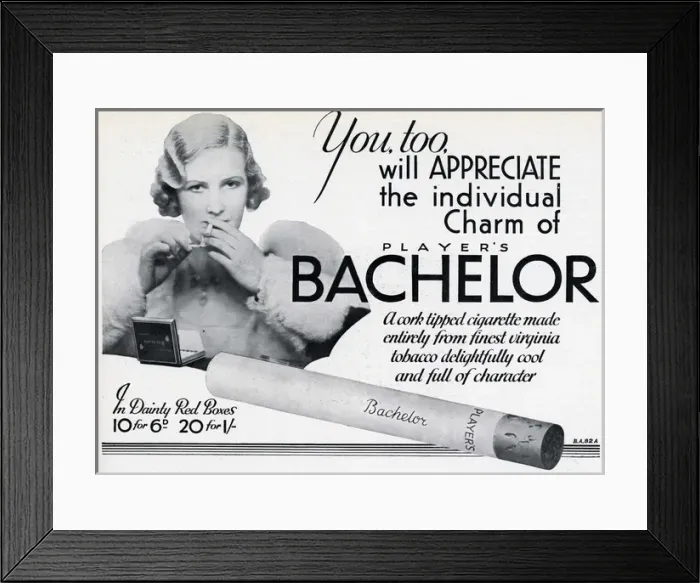 Framed Print : Advert for Bachelor cigarettes 1932 Framed Print : Advert for Bachelor cigarettes 1932