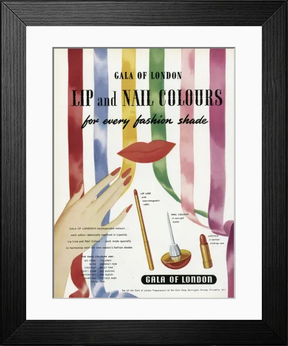 Framed Print : Advert for Galaof London lip and nail colours 1950 Framed Print : Advert for Galaof London lip and nail colours 1950