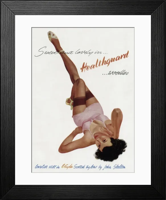 Framed Print : Advert for Healthguard woollies nylon stockings 1950 Framed Print : Advert for Healthguard woollies nylon stockings 1950