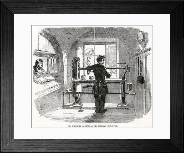 Framed Print : Weighing machine at the general Post Office 1856 Framed Print : Weighing machine at the general Post Office 1856