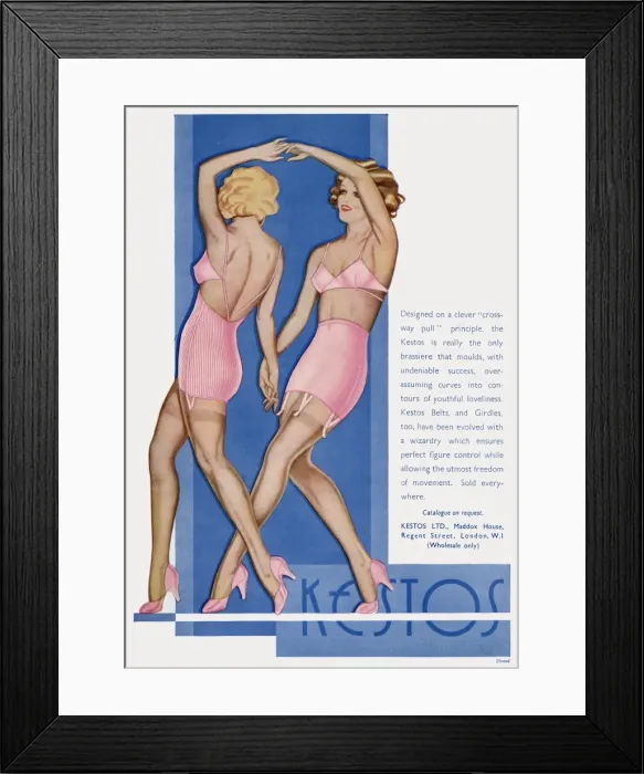 Framed Print : Advert for Kestos lingerie 1935