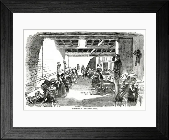 Framed Print : Steam sewing factory 1854
