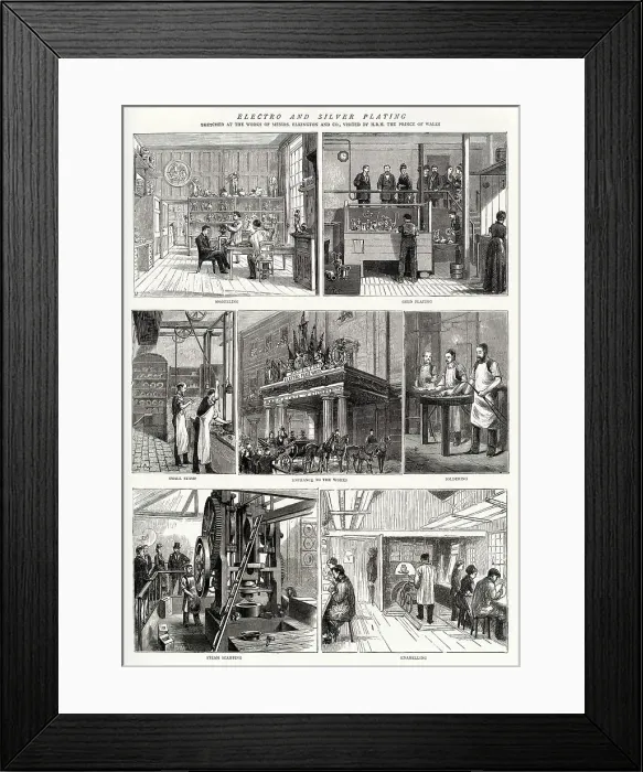 Framed Print : Royal visit by Prince and Princess of Wales (later King Edward VII and Queen Alexandra) to Elkington factory in Birmingham, where electro and silver plating where made. Date: 1874