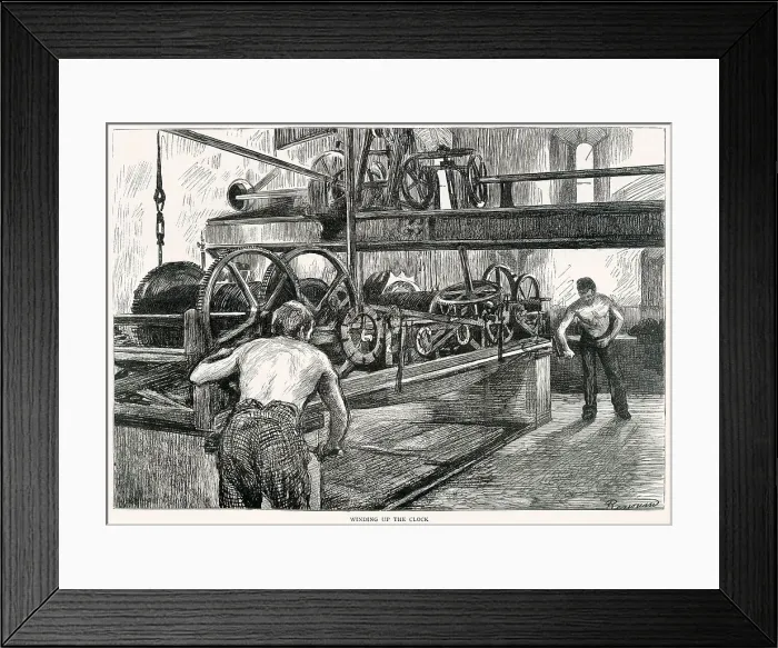 Framed Print : It took two men several hours three times a week to wind up the Clock Tower (Elizabeth Tower), so Londoners could get an accurate time. Date: 1877 Framed Print : It took two men several hours three times a week to wind up the Clock Tower (Elizabeth Tower), so Londoners could get an accurate time. Date: 1877