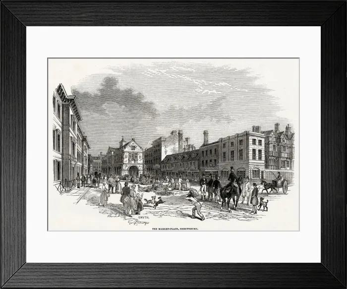 Framed Print : Outdoor market selling fruit and vegetables in Shrewsbury. Date: 1845 Framed Print : Outdoor market selling fruit and vegetables in Shrewsbury. Date: 1845