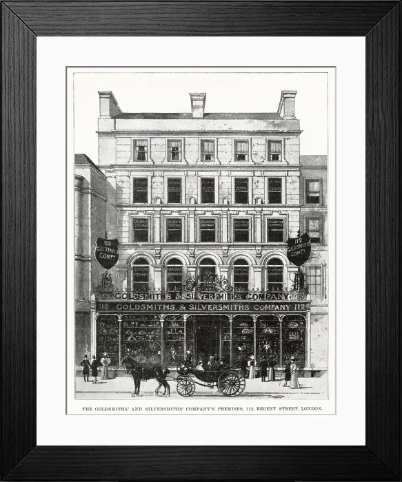 Framed Print : Exterior of Goldsmiths and Silversmiths Company, premises at 112 Regent Street, London. Date: 1898 Framed Print : Exterior of Goldsmiths and Silversmiths Company, premises at 112 Regent Street, London. Date: 1898