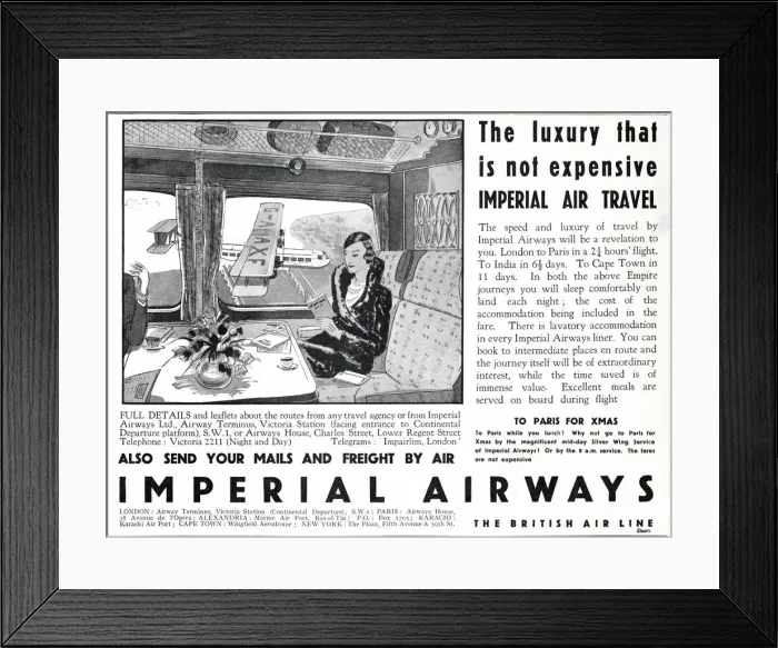 Framed Print : Advert for Imperial Airways to Paris 1932 Framed Print : Advert for Imperial Airways to Paris 1932