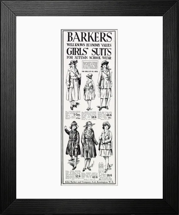 Framed Print : A selection of Barkers well known economy values girls suits for Autumn school wear