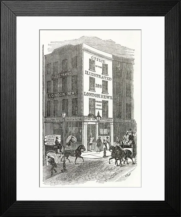Framed Print : Exterior of the publishing office of The Illustrated London News, at 198 Strand on the corner with Milford Lane London. When it was first established the weekly news magazine was publishing every Saturday Framed Print : Exterior of the publishing office of The Illustrated London News, at 198 Strand on the corner with Milford Lane London. When it was first established the weekly news magazine was publishing every Saturday