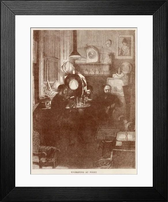 Framed Print : Engravers work through the night to produce the latest news for that week Framed Print : Engravers work through the night to produce the latest news for that week