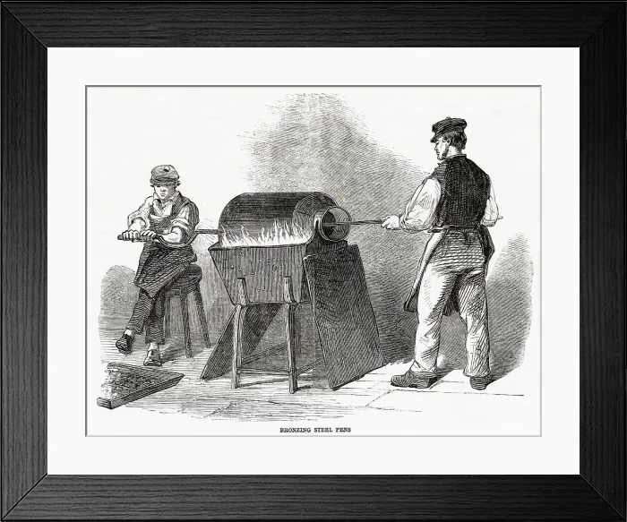 Framed Print : Bronzing steel pens, at Messrs Hinks, Wells and Co. in Birmingham. Date: 1851