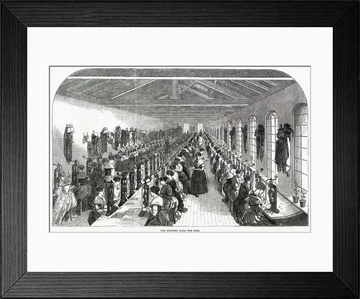 Framed Print : The slitting room for steel pens, at Messrs Hinks, Wells and Co. in Birmingham. Date: 1851 Framed Print : The slitting room for steel pens, at Messrs Hinks, Wells and Co. in Birmingham. Date: 1851