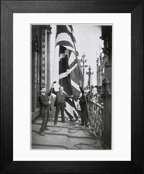 Framed Print : Hoisting the Union Jack Flag on the Victoria Tower