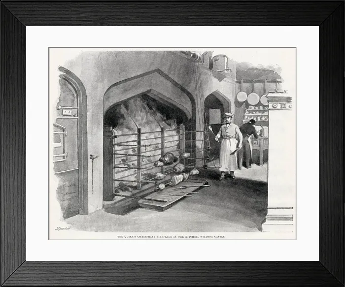 Framed Print : Fireplace in the kitchen in Windsor Castle. Date: 1894 Framed Print : Fireplace in the kitchen in Windsor Castle. Date: 1894