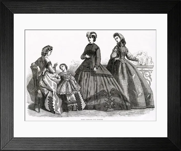 Framed Print : The latest fashion of Autumn, with darker silks of colour in their dresses
