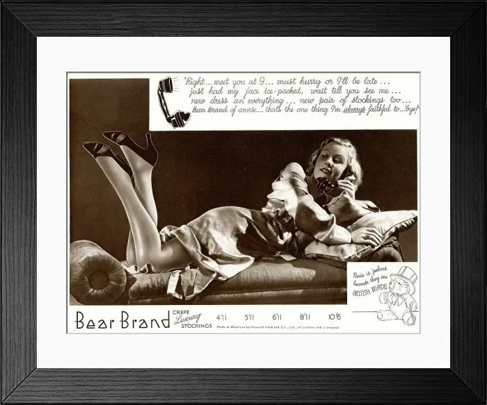 Framed Print : Advert for Stockings by Bear Brand 1934 Framed Print : Advert for Stockings by Bear Brand 1934