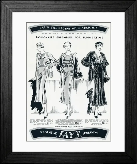 Framed Print : Advert for Jays summer clothing 1935 Framed Print : Advert for Jays summer clothing 1935