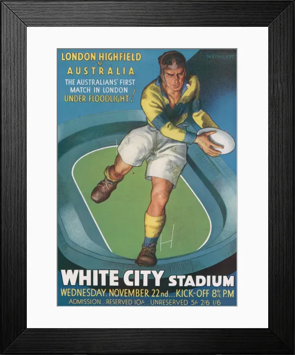 Framed Print : London Highfield v. Australia rugby advertisement Framed Print : London Highfield v. Australia rugby advertisement