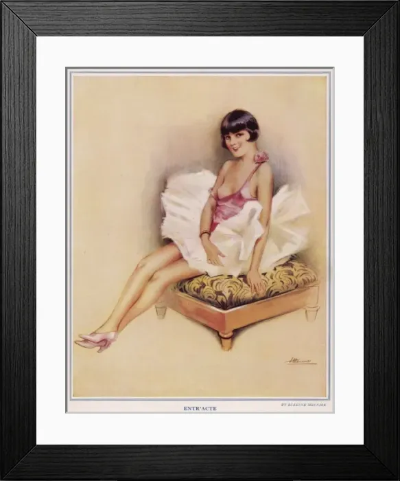Framed Print : Entr acte. Young ballet dancer or flapper girl posing on a stool
