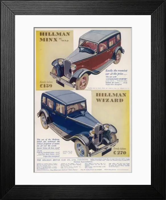 Framed Print : Hillman car advertisement