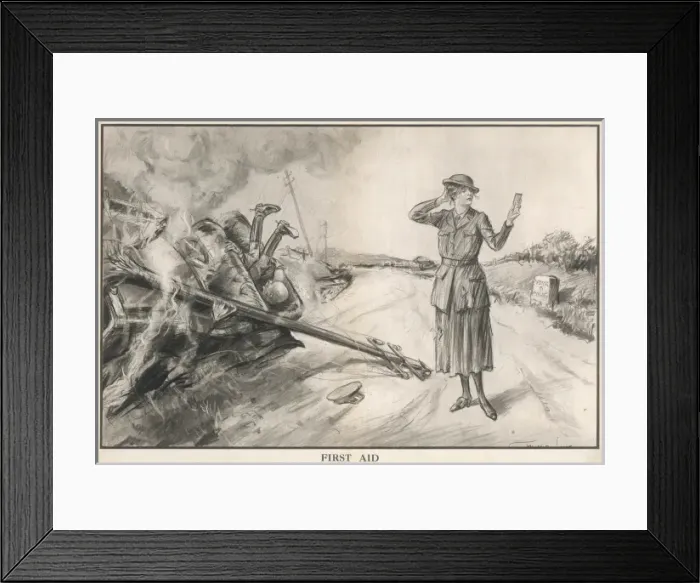 Framed Print : First Aid. WaC driver more preoccupied with checking her hair after crashing Framed Print : First Aid. WaC driver more preoccupied with checking her hair after crashing