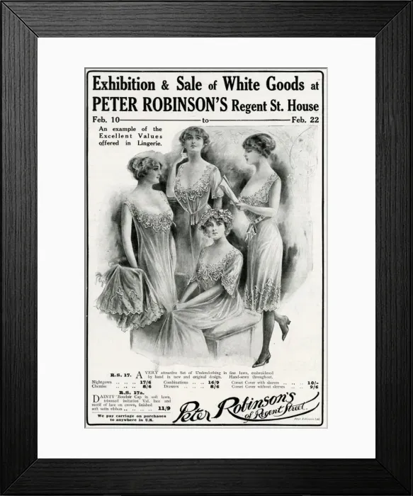 Framed Print : Advert for Peter Robinsons womens undergarments 1913