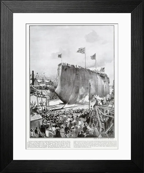 Framed Print : The battleship H.M.S. Dominion, christened by the Duchess of Argyll at Vickers, Sons and Maxim's at Barrow. Date: 25th August 1903