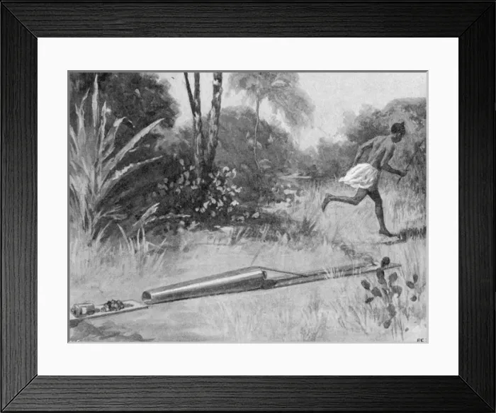 Framed Print : Mendi Expedition. The native method of firing a cannon Framed Print : Mendi Expedition. The native method of firing a cannon