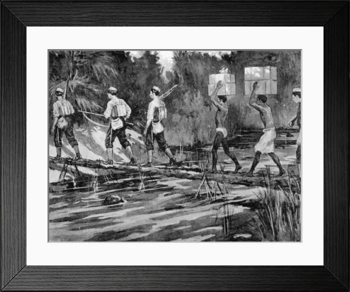 Framed Print : On the march. Crossing a bridge during the Mendi expedition