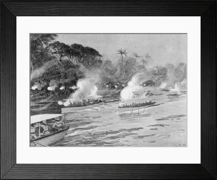 Framed Print : The Mendi Expedition. Boats bombarding enemy positions Framed Print : The Mendi Expedition. Boats bombarding enemy positions
