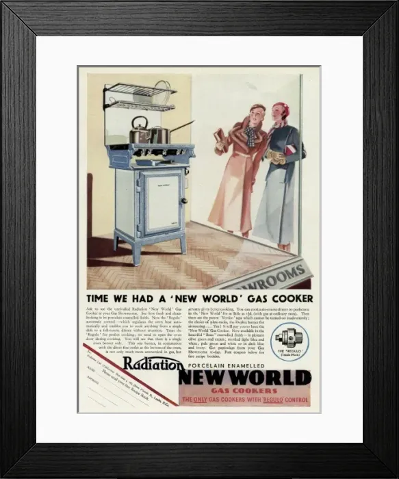 Framed Print : Advert for the Radiation New World Gas Cooker 1933 Framed Print : Advert for the Radiation New World Gas Cooker 1933