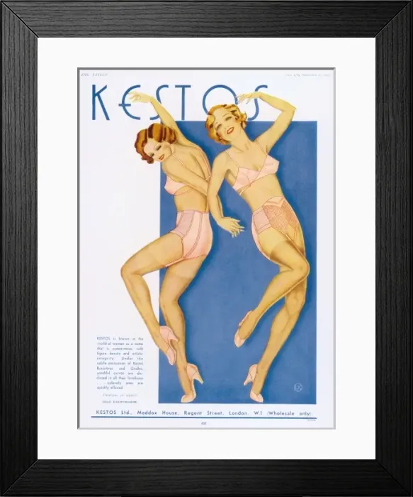 Framed Print : Advertisement for Kestos Backless Brassieres and girdles