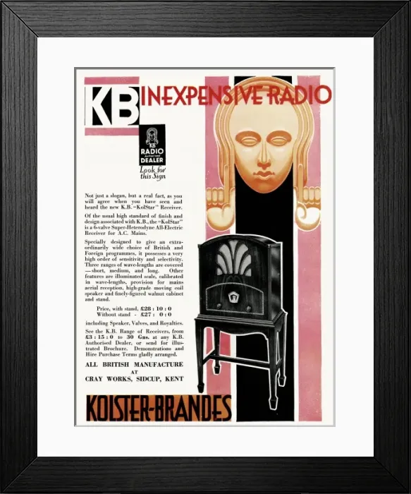 Framed Print : Advert for Kolster-Brandes in expensive radios 1931 Framed Print : Advert for Kolster-Brandes in expensive radios 1931