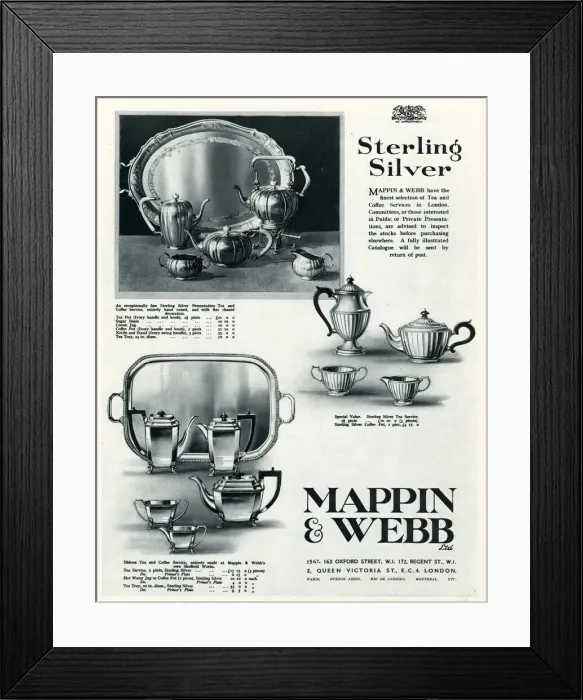 Framed Print : Advert for Mappin & Webb tea & coffee service 1929 Framed Print : Advert for Mappin & Webb tea & coffee service 1929