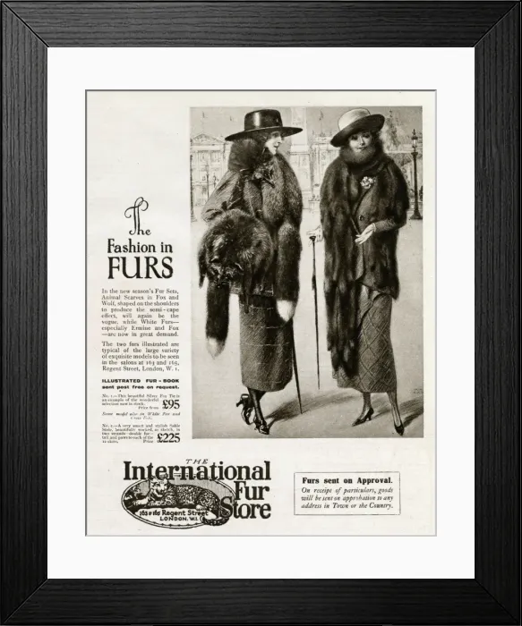 Framed Print : Advert for International Fur Store 1919 Framed Print : Advert for International Fur Store 1919
