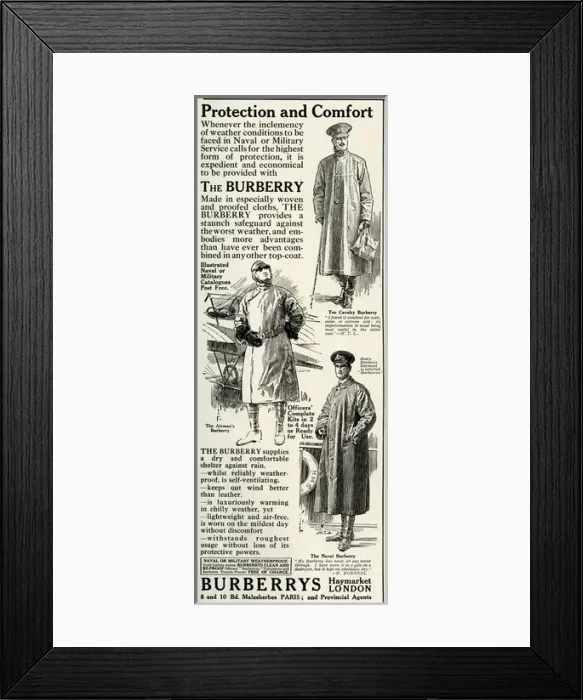 Framed Print : Advert for Burberrys WWI service coats 1916 Framed Print : Advert for Burberrys WWI service coats 1916