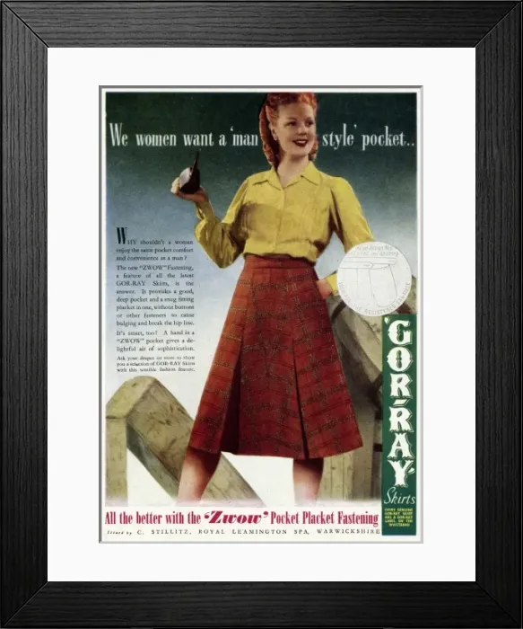 Framed Print : Advert for Gor-ray Koneray pocket skirts 1943 Framed Print : Advert for Gor-ray Koneray pocket skirts 1943