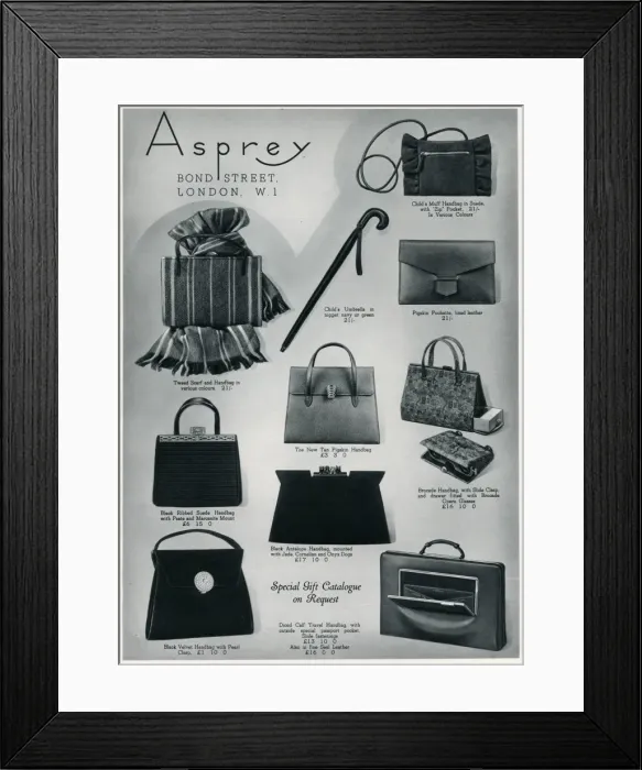Framed Print : Advert for Asprey clutch bags 1937 Framed Print : Advert for Asprey clutch bags 1937