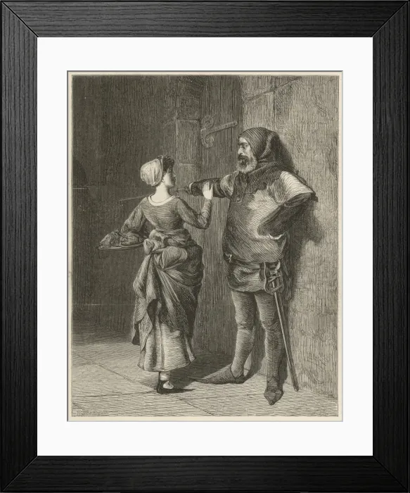 Framed Print : Against Orders: A gaoler bars a woman from the cell Framed Print : Against Orders: A gaoler bars a woman from the cell