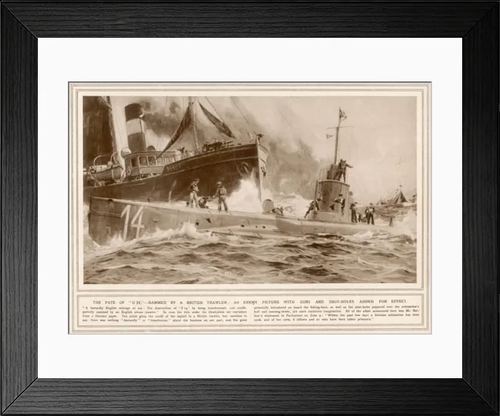 Framed Print : U14 rammed by British trawler Framed Print : U14 rammed by British trawler