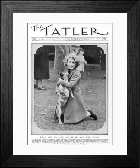 Framed Print : Princess Elizabeth and her corgi Framed Print : Princess Elizabeth and her corgi