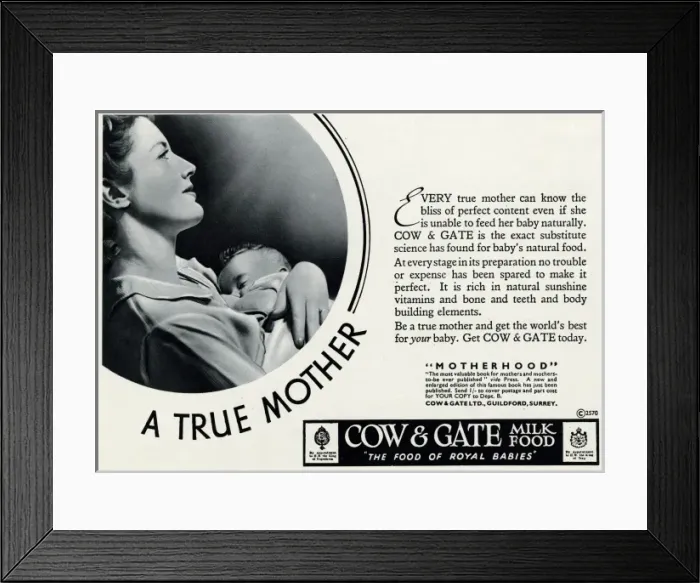 Framed Print : Advert for Cow & Gate formula milk food 1940 Framed Print : Advert for Cow & Gate formula milk food 1940