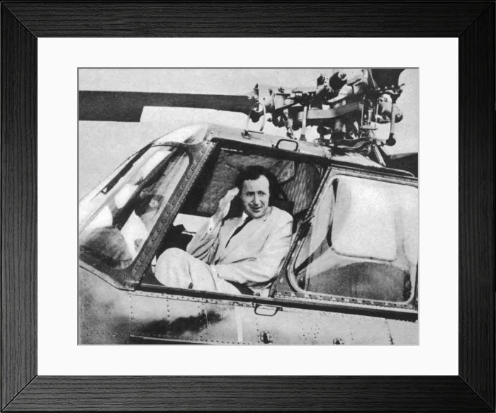 Framed Print : Duncan Sandys(1908-1987) in helicopter Framed Print : Duncan Sandys(1908-1987) in helicopter