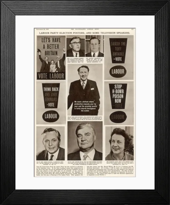 Framed Print : Labour Party election posters and television speakers Framed Print : Labour Party election posters and television speakers