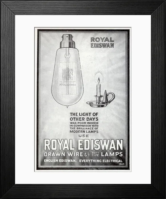 Framed Print : Royal Ediswan, Edison and Swan United Electric Light Company 1919 Framed Print : Royal Ediswan, Edison and Swan United Electric Light Company 1919