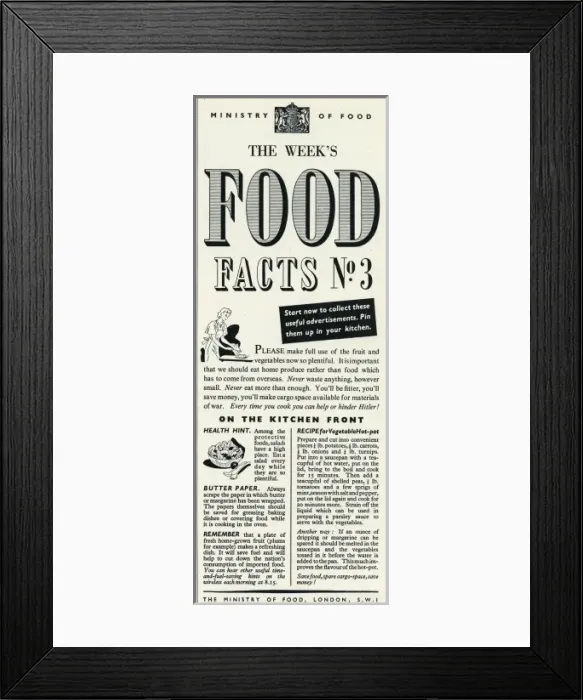 Framed Print : Advert for the Ministry of Food 1940