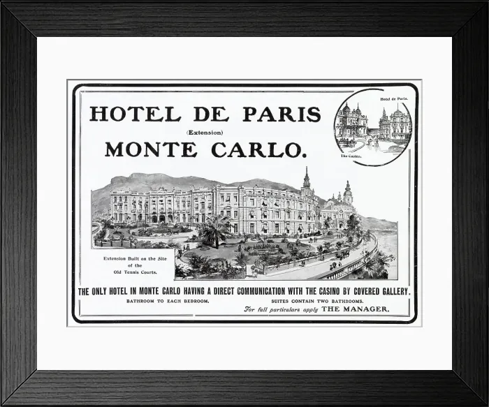Framed Print : Advertisement for Monte Carlo on the fashionable French Riviera. Date: 1906 Framed Print : Advertisement for Monte Carlo on the fashionable French Riviera. Date: 1906