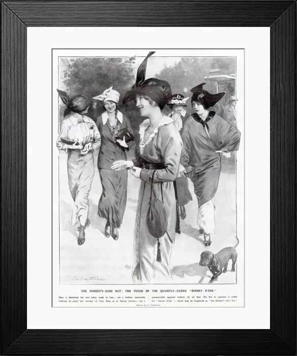Framed Print : Women wearing the very latest fashion in hats the Donkey's Ear Hat. Date: October 1913 Framed Print : Women wearing the very latest fashion in hats the Donkey's Ear Hat. Date: October 1913
