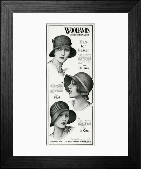 Framed Print : Advert for Woollands cloche hats 1930 Framed Print : Advert for Woollands cloche hats 1930