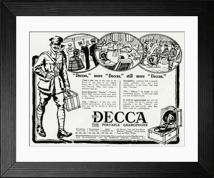 Framed Print : Advert for Decca portable gramophone 1916 Framed Print : Advert for Decca portable gramophone 1916
